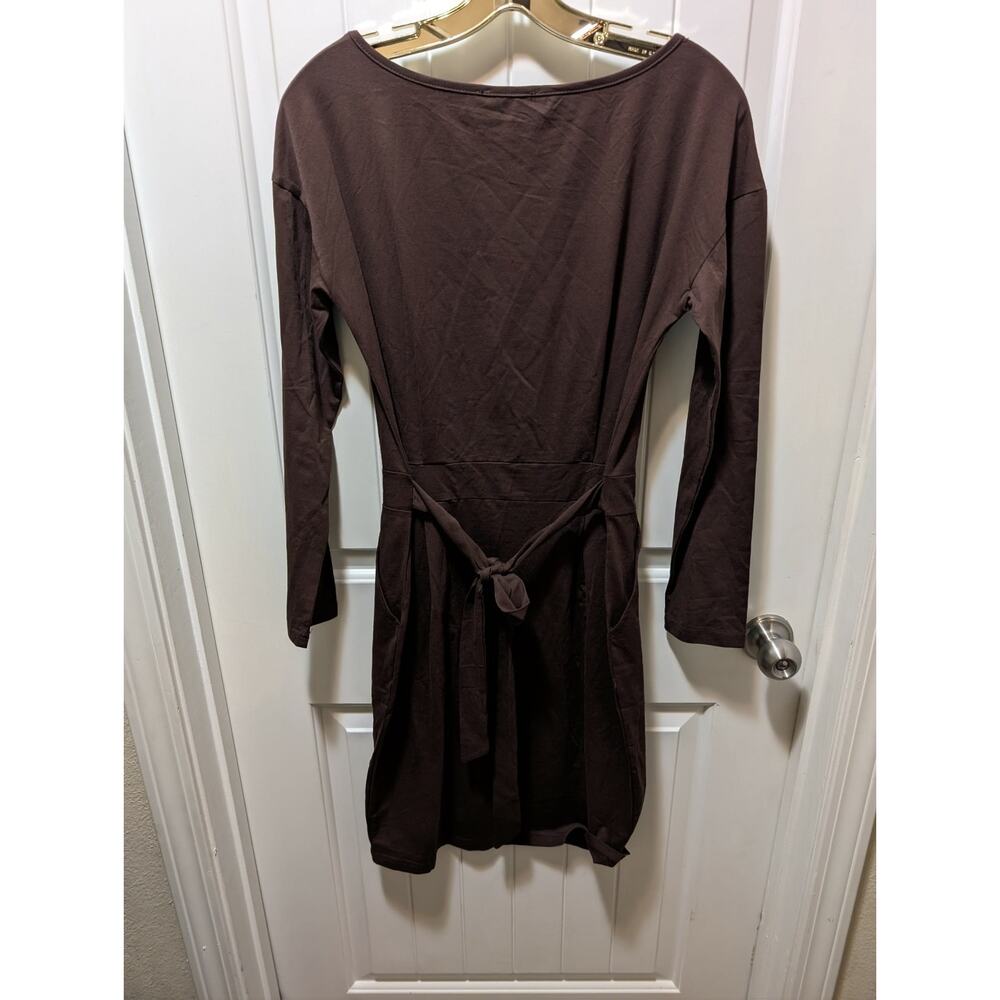 NEW Pretty Garden Bodycon Midi Dress Women's M Brown Long Sleeve Belted Pockets - Picture 6 of 9